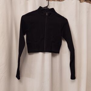 Forever 21 Dark Charcoal Ribbed Cropped Knit Jacket